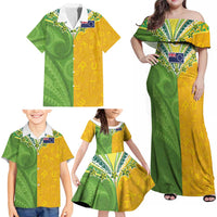 Cook Islands Language Week Family Matching Off Shoulder Maxi Dress and Hawaiian Shirt Tatau Pattern and Rarotongan Alphabet - Polynesian Pride