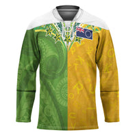 Cook Islands Language Week Hockey Jersey Tatau Pattern and Rarotongan Alphabet LT03 Unisex Green - Polynesian Pride