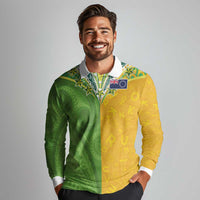 Cook Islands Language Week Long Sleeve Polo Shirt Tatau Pattern and Rarotongan Alphabet - Polynesian Pride