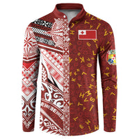 Tonga Language Week Button Sweatshirt Ngatu Pattern and Tongan Alphabet LT03 Red - Polynesian Pride