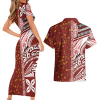 Tonga Language Week Couples Matching Short Sleeve Bodycon Dress and Hawaiian Shirt Ngatu Pattern and Tongan Alphabet LT03 - Polynesian Pride