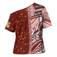 Tonga Language Week Cross Shoulder Shirt Ngatu Pattern and Tongan Alphabet LT03 - Polynesian Pride