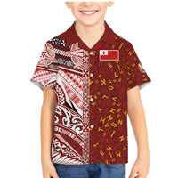 Tonga Language Week Family Matching Mermaid Dress and Hawaiian Shirt Ngatu Pattern and Tongan Alphabet LT03 Son's Shirt Red - Polynesian Pride