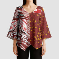 Tonga Language Week Kimono Sleeve Blouse Ngatu Pattern and Tongan Alphabet LT03 - Polynesian Pride