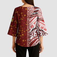 Tonga Language Week Kimono Sleeve Blouse Ngatu Pattern and Tongan Alphabet LT03 - Polynesian Pride