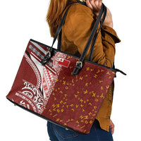 Tonga Language Week Leather Tote Bag Ngatu Pattern and Tongan Alphabet LT03 - Polynesian Pride