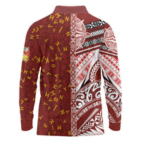 Tonga Language Week Long Sleeve Polo Shirt Ngatu Pattern and Tongan Alphabet LT03 - Polynesian Pride