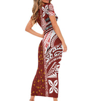 Tonga Language Week Short Sleeve Bodycon Dress Ngatu Pattern and Tongan Alphabet - Polynesian Pride