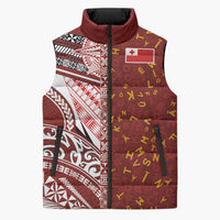 Tonga Language Week Sleeveless Puffer Jacket Ngatu Pattern and Tongan Alphabet LT03 Unisex Red - Polynesian Pride