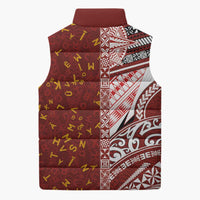 Tonga Language Week Sleeveless Puffer Jacket Ngatu Pattern and Tongan Alphabet LT03 - Polynesian Pride
