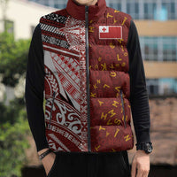 Tonga Language Week Sleeveless Puffer Jacket Ngatu Pattern and Tongan Alphabet LT03 - Polynesian Pride