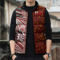 Tonga Language Week Sleeveless Puffer Jacket Ngatu Pattern and Tongan Alphabet LT03 - Polynesian Pride