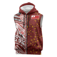Tonga Language Week Sleeveless Zip Hoodie Ngatu Pattern and Tongan Alphabet LT03 Red - Polynesian Pride