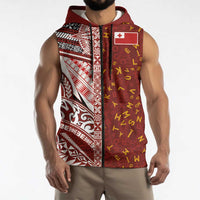 Tonga Language Week Sleeveless Zip Hoodie Ngatu Pattern and Tongan Alphabet LT03 - Polynesian Pride