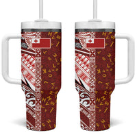 Tonga Language Week Tumbler With Handle Ngatu Pattern and Tongan Alphabet - Polynesian Pride