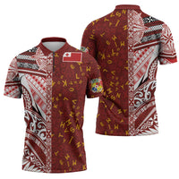 Tonga Language Week Zipper Polo Shirt Ngatu Pattern and Tongan Alphabet LT03 - Polynesian Pride