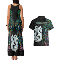 New Zealand Couples Matching Tank Maxi Dress and Hawaiian Shirt Silver Fern and Manaia with Papua Shell Maori Tribal LT03 - Polynesian Pride