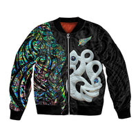 Custom New Zealand Bomber Jacket Silver Fern and Manaia with Papua Shell Maori Tribal LT03 Unisex White - Polynesian Pride
