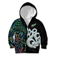 Custom New Zealand Kid Hoodie Silver Fern and Manaia with Papua Shell Maori Tribal LT03 - Polynesian Pride