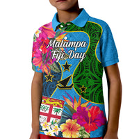 Personalised Malampa Fiji Day Kid Polo Shirt Tropical Plants Mix Polynesian and Tapa Pattern LT03 Kid Blue - Polynesian Pride