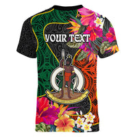 Personalised Penama Day Women V Neck T Shirt Proud To Be A Ni-Van Beauty Pacific Flower LT03 - Polynesian Pride