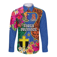 Tafea Day Long Sleeve Button Shirt Proud To Be A Ni-Van Beauty Pacific Flower LT03 Unisex Blue - Polynesian Pride