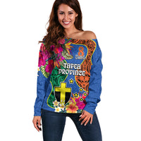 Personalised Tafea Day Off Shoulder Sweater Proud To Be A Ni-Van Beauty Pacific Flower LT03 Women Blue - Polynesian Pride