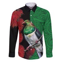 New Zealand Kereru And Pohutukawa Family Matching Off The Shoulder Long Sleeve Dress and Hawaiian Shirt Maori Tribal Tattoo