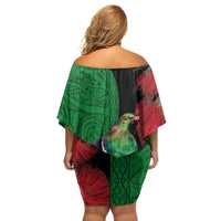New Zealand Kereru And Pohutukawa Family Matching Off Shoulder Short Dress and Hawaiian Shirt Maori Tribal Tattoo