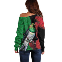 New Zealand Kereru And Pohutukawa Off Shoulder Sweater Maori Tribal Tattoo