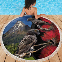 New Zealand Kea And Pohutukawa Beach Blanket With The Mountain Landscape LT03 - Polynesian Pride
