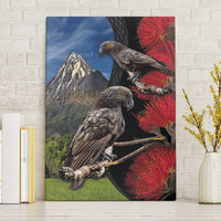 New Zealand Kea And Pohutukawa Canvas Wall Art With The Mountain Landscape LT03 Without Frame Black - Polynesian Pride