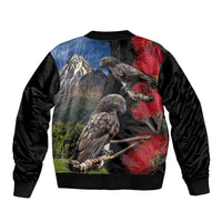 New Zealand Kea And Pohutukawa Sleeve Zip Bomber Jacket With The Mountain Landscape