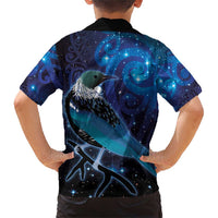 New Zealand Tui Bird Family Matching Short Sleeve Bodycon Dress and Hawaiian Shirt The Pleiades Star Cluster and Koru Tribal Tattoo Galaxy Vibe