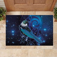 New Zealand Tui Bird Rubber Doormat The Pleiades Star Cluster and Koru Tribal Tattoo Galaxy Vibe