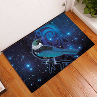 New Zealand Tui Bird Rubber Doormat The Pleiades Star Cluster and Koru Tribal Tattoo Galaxy Vibe