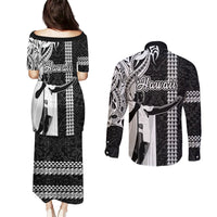 Hawaii Lanai Island Couples Matching Puletasi Dress and Long Sleeve Button Shirts Hawaiian King and Kakau Symbols Abstract Shoulder Tattoo LT03 - Polynesian Pride