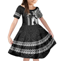 Hawaii Lanai Island Kid Short Sleeve Dress Hawaiian King and Kakau Symbols Abstract Shoulder Tattoo LT03 KID Black - Polynesian Pride
