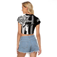 Hawaii Lanai Island Raglan Cropped T Shirt Hawaiian King and Kakau Symbols Abstract Shoulder Tattoo LT03 - Polynesian Pride