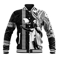 Custom Hawaii Lanai Island Baseball Jacket Hawaiian King and Kakau Symbols Abstract Shoulder Tattoo LT03 Unisex Black - Polynesian Pride