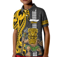 Hawaii Molokai Island Kid Polo Shirt Hawaiian Warrior and Kakau Symbols Abstract Tattoo LT03 Kid Yellow - Polynesian Pride