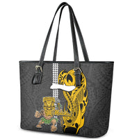 Hawaii Molokai Island Leather Tote Bag Hawaiian Warrior and Kakau Symbols Abstract Tattoo LT03 - Polynesian Pride