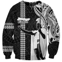 Hawaii Molokai Island Sweatshirt Hawaiian King and Kakau Symbols Abstract Shoulder Tattoo LT03 Unisex Black - Polynesian Pride