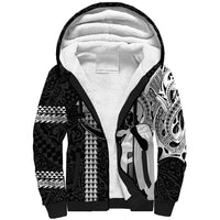 Custom Hawaii Molokai Island Sherpa Hoodie Hawaiian King and Kakau Symbols Abstract Shoulder Tattoo LT03 Unisex Black - Polynesian Pride