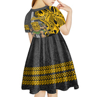 Hawaii Niihau Island Kid Short Sleeve Dress Hawaiian Warrior and Kakau Symbols Abstract Tattoo LT03 - Polynesian Pride