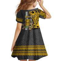 Custom Hawaii Niihau Island Kid Short Sleeve Dress Hawaiian Warrior and Kakau Symbols Abstract Tattoo LT03 - Polynesian Pride