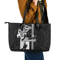 Hawaii Niihau Island Leather Tote Bag Hawaiian King and Kakau Symbols Abstract Shoulder Tattoo LT03 - Polynesian Pride