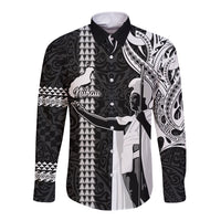 Hawaii Niihau Island Long Sleeve Button Shirt Hawaiian King and Kakau Symbols Abstract Shoulder Tattoo LT03 Unisex Black - Polynesian Pride