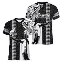 Hawaii Niihau Island Women V Neck T Shirt Hawaiian King and Kakau Symbols Abstract Shoulder Tattoo LT03 - Polynesian Pride