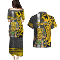 Custom Hawaii Oahu Island Couples Matching Puletasi Dress and Hawaiian Shirt Hawaiian Warrior and Kakau Symbols Abstract Tattoo LT03 - Polynesian Pride